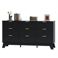 Fluted Dresser For Bedroom With 9 Drawers, 57" Nature Wood Dresser Chest Of Drawers, Mid Century Modern Dresser TV Stand, Boho Dresser For Closet Wide Storage Organizer For Living Room, Hallway