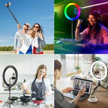 Anneau lumineux de selfie PEYOU de 12"/186 cm avec trépied pour téléphone portable, 38 modes RVB, réglable et gradable, trépied de table avec anneau lumineux, lumière de selfie pour maquillage à LED avec trépied flexible et support pour téléphone, pour iPhone, Android, téléphone portable, caméra, sans batterie requise, 143 modes de couleur d'anneau lumineux de selfie, convient pour la photographie et l'enregistrement vidéo, l'enregistrement de selfie vidéo, les réunions Zoom, le selfie manuel, les activités en plein air, les interviews, la diffusion en direct, le vlogging
