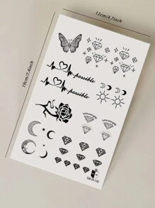 CAT QUEEN ART 4pcs Multi-Pattern Combination Semi-Permanent Tattoo Stickers, Herbal Juice, Butterfly, Diamond, Crescent Moon, Bird, Feather, Heart, Rose Designs, 7-14 Days Long-Lasting, Non-Fading, Non-Reflective, Waterproof Tattoo Stickers For Wrist, Ankle, Shoulder, Neck, Collarbone - Blue - View 11