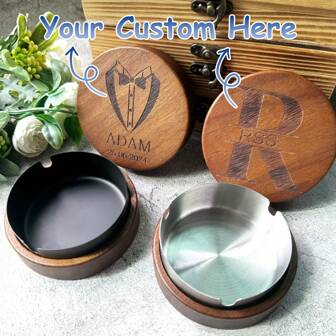Personalized Wooden Retro Ashtra With Lid Custom Groomsman Gift Father's Day Gift Perfect Gift Wedding Party Souvenir Gift Handcrafted Gift For Dad Groomsman