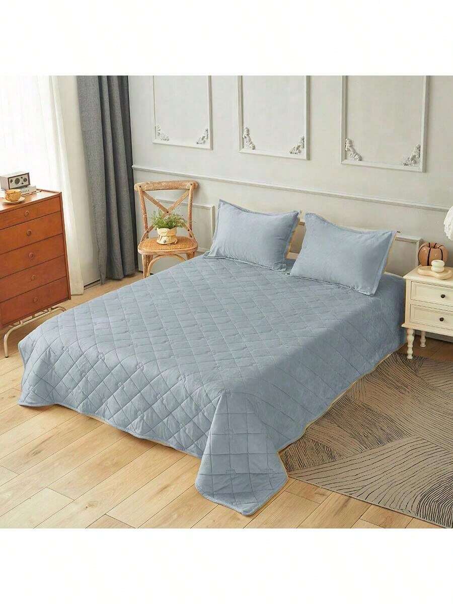 2300g 200*230cm Super King Size Quilted Bedspread With Ruffles, Bed Sheet Set With 2 Pillowcases, Crystal Velvet + Lamb Velvet, Double Full Size Large Bedspread Quilted Bedspread For Bed, Warm Velvet Cover, Linen Tatami Sheet, Mattress Covers, 3-Piece Bedding Set Blankets Bedclothes Bedspreads Bedspreads For Bed, Mattress Cover Set Double Queen And King Size Sheets - 淺灰色 - 查看 1