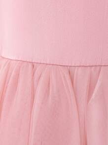 Young Girl's Pearl Decor Bow Back Deep V Valentine's Day Party Princess Dress, Suitable For Girls' Birthday Party, Valentine's Day Gift, Prom, Festival Celebration, Wedding Flower Girl, Stage Performance Costume
