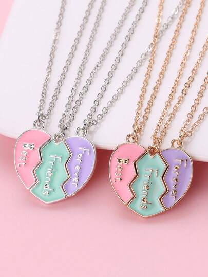 3pcs Good Friends Heart Necklace Set, Alloy Oil Drops, Jewelry Gift For Good Friends, Best Friend Necklace, Friendship Necklace, Sister Gifts, Girls Necklace, Sister Necklace(No Magnets)