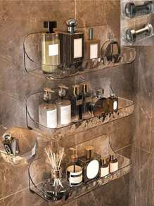 1pc Acrylic Bathroom Storage Shelf, Multi-Functional With Large Capacity For Cosmetics, Toiletries, Body Cleaning Tools Storage, Makeup Organizer, No Drilling Design, Easy To Install, Strong Bearing Capacity