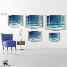GUTTATY Fake Window Scene Wall Decor, Beach Nature Fake Faux Window Wall Art, Fake Window Beach Seascape Pictures Prints, Tree & Beach Canvas Artwork For Wall For Living Room, Bedroom ,1.5 Inch Thickness Pine Frame - Multicolor - View 4