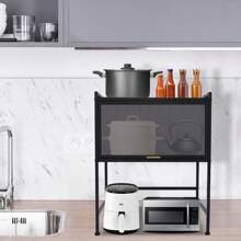 Storage Rack - 64*38*78.5cm - Large Black, Kitchen Countertop Storage Rack, Carbon Steel Multi-Layer With Cabinet Doors, Closed Microwave Oven Storage Rack - Black - View 6