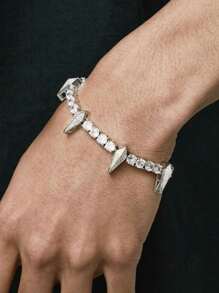 1 pieza Brazalete brillante de circonita punzante estilo punk y hip hop para hombres, adecuado para uso diario, regalo del Día de San Valentín y días festivos