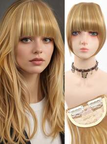 Women's Synthetic Bangs Hairpiece, Straight Hair Versatile Brown & Black French Curtain Fringe With Temples, High Temperature Fiber, Clip In Front Hair Extensions Natural Bangs Hairpieces Suitable For All People