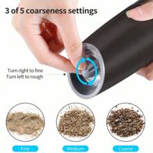 2pcs Non-Manual Gravity Salt And Pepper Grinder Automatic Pepper And Salt Mills Adjustable Coarseness Blue LED Light With One Hand Operation Stainless Steel - Black - View 10