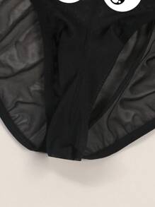 男士性感透明网眼印花透气柔软三角内裤带袋 - 黑色 - 查看 6