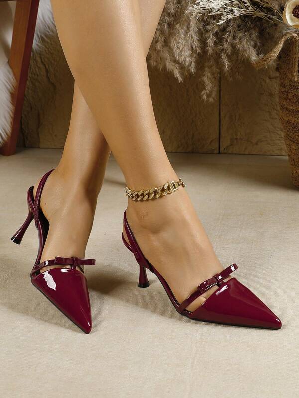 2025 New European And American Fashion High Heel Pumps With Bowknot, Pointy Toe, Slip-On Closed Heel Casual Office Work Commute Shoes For Women