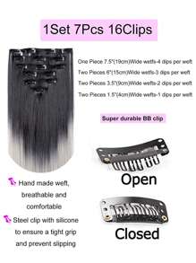 Straight Hair Extensions Long Black Grey Hair Extensions Clip In Hair Extensions For Women 7 Pieces Hair Extensions Fluffy And No Tangled 22-24 Inch - Multicolor - View 5