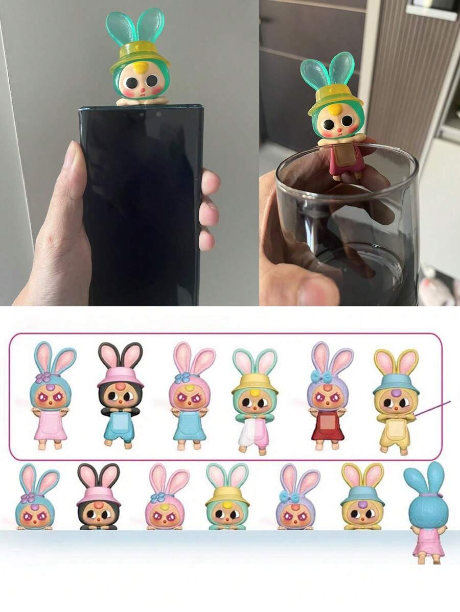 1/12 piezas Figuras de conejitos de macaron, accesorios decorativos para teléfono móvil y coche, juguetes coleccionables de estilo aleatorio - Multicolor - Ver 1