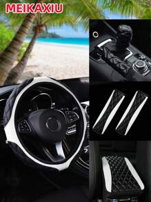 MEIKAXIU 6pcs Embroidered Nappa Leather Car Steering Wheel Cover Set, Fits 14.5-15 Inch Wheel, Include Handbrake, Gear Shift, Armrest, Shoulder Pad Covers, Universal For All Seasons - one-size - View 12