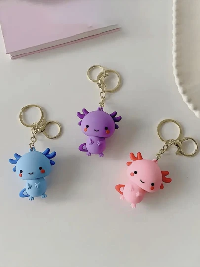 Soft Silicone Axolotl Keychain, Cute Dinosaur Hexagon Pendant Keyring, Cartoon Accessory,Keychain Dinosaur,Plushie Keychain,Axolotl Fidget