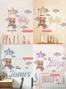 1pc Customizable Your Name Swinging Bear With Stars Wall Sticker, Removable For Bedroom, Living Room, Kids Room Decor,Multi-Functional, ,Ornamental,Reusable,Exquisite,Stylish,High-Quality,Colorful,Modern,Custom,Personalized,Unique,Ideal Gifts For Him,Ideal Gifts For Her,Boyfriend,Dad,Girlfriend,Mom,Family,Friends,Tea Room,Home,Garden,Office,For Anniversaries,For Valentine's Day,For Mother's Day,For Birthdays,For Father's Day,For Graduation,For Weddings,For Housewarming,Home Refresh