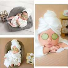 Set da 5 pezzi di accessori per fotografia neonato: accappatoi da bagno, asciugamani, ciabatte per bimbe, complementi decorativi a forma di cetriolo, idee regalo per festa di nascità e Pasqua per neonati e bambini