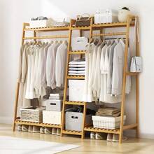 Living And Home Wooden Clothes Rack With Shelves, Trapezoid Bamboo Garment Rack With Tiered Storage Shelves - Natural(Bamboo) 157.5cm W X 38.5cm D X 140cm H - View 3