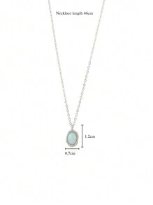 时尚 925 纯银水滴形澳大利亚宝石吊坠项链，不对称设计，百搭女士锁骨链 - 銀色 - 查看 6