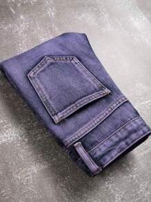男士时尚休闲户外做旧直筒牛仔裤，舒适街头风牛仔裤，适合Y2K都市漫步、外出休闲、与家人进行户外活动。 - 紫色 - 查看 5