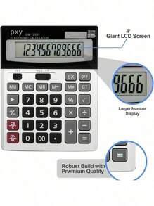 Desk Calculator 12 Digit Extra Large LCD Display, Touch Comfortable With Big Buttons, PXY Two Way Power Battery And Solar Standard Function Office Calculators