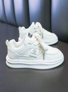 1 Pair Kids Leisure Sports Shoes, Solid Color Casual Lightweight Flat Sneakers, Versatile Unisex Children Outdoor Lace-Up Round Toe Shoes, Suitable For Spring And Autumn