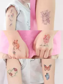 1/2/3/6/10/20pcs Cartoon Cute Children Glitter Temporary Tattoo Stickers - Fairy, Butterfly, Flower, Ladybug, Dragonfly Designs, For Daily Use, Party, Holiday, Gift, Waterproof Body Arm Decoration , Back To School Gifts - Multicolor - View 4