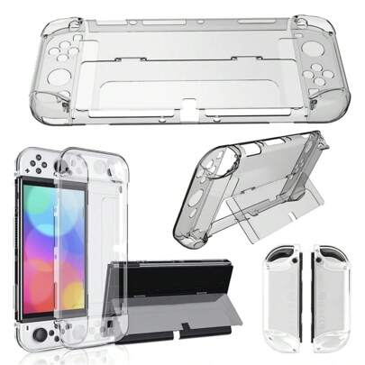 适用于 Switch OLED 的保护壳，带保护膜，透明保护壳，内置 Switch 保护膜和防滑套，具有减震防刮擦功能。