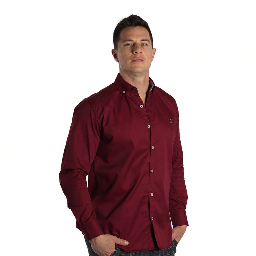 Plain Shirt For Men - Muletta - Red Violet - View 1