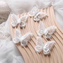 10 miếng vải thêu hình bướm trong suốt 3D mô phỏng lưới bướm dùng để may quần áo tự làm, phụ kiện tóc, ốp điện thoại dạng gel kem, viền trang trí nhỏ - trắng - Xem 7