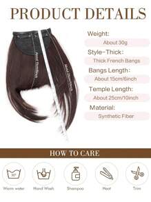 Women's Synthetic Bangs Hairpiece, Straight Hair Versatile Brown & Black French Curtain Fringe With Temples, High Temperature Fiber, Clip In Front Hair Extensions Natural Bangs Hairpieces Suitable For All People