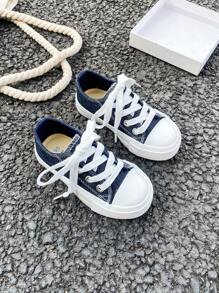 Scarpe di tela per bambini OPOEE, stile coreano, semplici, per ragazzi e ragazze, alla moda, basse, casual, sportive, classiche, versatili, scarpe da skateboard per bambini, adatte per primavera/autunno - Blu - Visualizzare 4