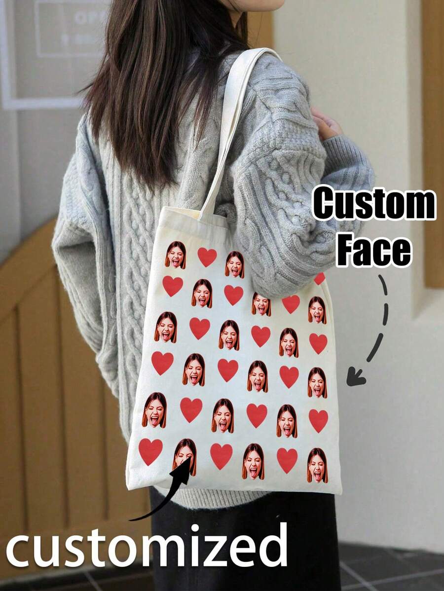 Personalized Custom Tote Bag With Photo Picture Customized Friend's/Family's/Your Own Face-Personalized Photo Collage Tote Bag-Gift For Girlfriend/Wife, Valentines Gift, Customized Bag,Custom Print Tote With Photo Of Family Friend Pets - White - View 1