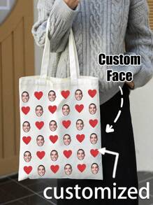 Personalized Custom Tote Bag With Photo Picture Customized Friend's/Family's/Your Own Face-Personalized Photo Collage Tote Bag-Gift For Girlfriend/Wife, Valentines Gift, Customized Bag,Custom Print Tote With Photo Of Family Friend Pets - White - View 2