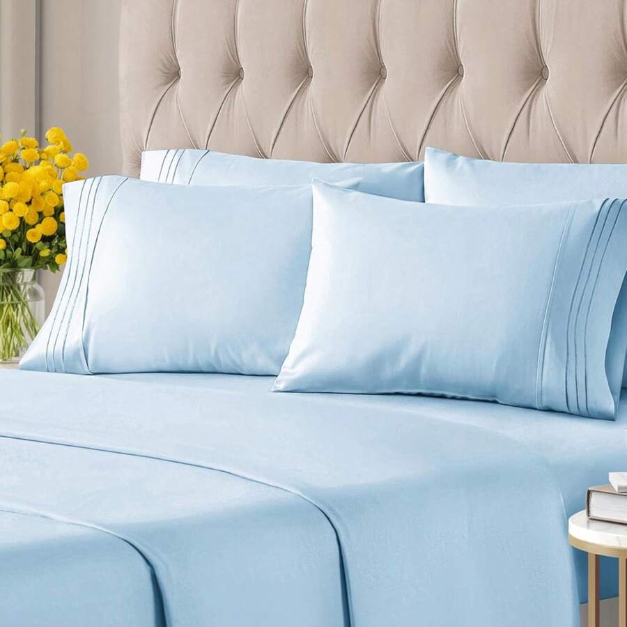 2100 Series Luxury Deep Pocket Bed Sheet Set 6-Piece - 水色天空 - 查看 1