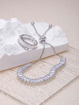 方晶鋯石裝飾手環和戒指