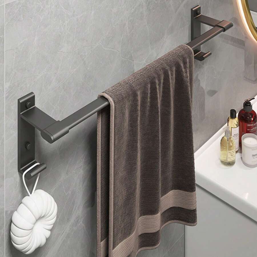 1pc No-Drill Towel Rack, Aluminum Alloy Bathroom Towel Bar, Gunmetal Grey Towel Holder, Bathroom Wall Mounted Rail, 4 Size Options: 30/40/50/60cm (11.81/15.75/19.68/23.62in), Bathroom Storage Shelf Home Bathroom Decor Bathroom Organizer Fall Decor Back To School