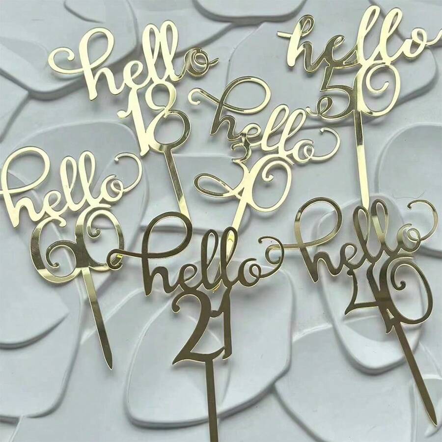 1/3/5 件金色亚克力 Hello18/21/30/40/50/60 蛋糕装饰适用于生日派对装饰 - 金色 - 查看 1
