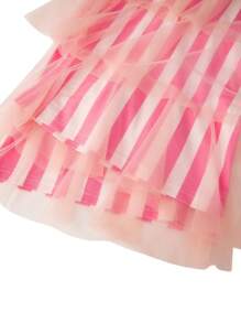 Women  Cute Pants Casual Layered Mesh Ruffles Stripe Print Elastic Trousers For Daily Streetwear