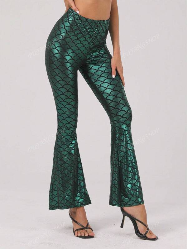 Pantalones acampanados con estampado de escamas de pescado, moda fresca y cómoda para mujeres