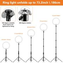 Anneau lumineux de selfie PEYOU de 12"/186 cm avec trépied pour téléphone portable, 38 modes RVB, réglable et gradable, trépied de table avec anneau lumineux, lumière de selfie pour maquillage à LED avec trépied flexible et support pour téléphone, pour iPhone, Android, téléphone portable, caméra, sans batterie requise, 143 modes de couleur d'anneau lumineux de selfie, convient pour la photographie et l'enregistrement vidéo, l'enregistrement de selfie vidéo, les réunions Zoom, le selfie manuel, les activités en plein air, les interviews, la diffusion en direct, le vlogging