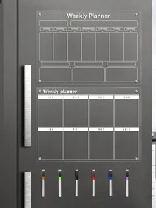 1pc White Acrylic Magnetic Monthly Planner Fridge Sticker, Erasable Transparent Magnetic Memo Board, Hanging Whiteboard (6 Magnetic Whiteboard Pens Included)