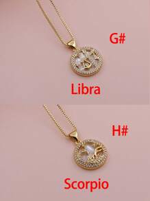Micro Pavê, Micro Pavê, Charme de Concha de Luxo CZ, Charme das Doze Constelações, Pingente do Zodíaco para DIY Astrology Metal Handmade Colar