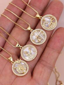 Micro Pavê, Micro Pavê, Charme de Concha de Luxo CZ, Charme das Doze Constelações, Pingente do Zodíaco para DIY Astrology Metal Handmade Colar