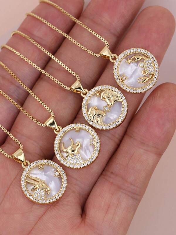 Micro Pavê, Micro Pavê, Charme de Concha de Luxo CZ, Charme das Doze Constelações, Pingente do Zodíaco para DIY Astrology Metal Handmade Colar