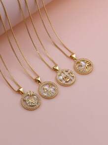 Micro Pavê, Micro Pavê, Charme de Concha de Luxo CZ, Charme das Doze Constelações, Pingente do Zodíaco para DIY Astrology Metal Handmade Colar