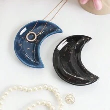 1 pièce/Nouvelle Arrivée Plateau de Rangement de Bijoux en Céramique en Forme de Lune, Plateau Doré avec Porte-Bagues Lettres pour Salle de Bain, Plateau Décoratif de Bijoux