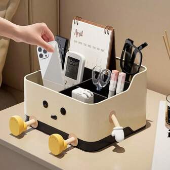 1 pieza Organizador de escritorio multifuncional, estante de almacenamiento de cosméticos y maquillaje, soporte para control remoto y útiles de oficina, decoración de escritorio (con pegatinas)
