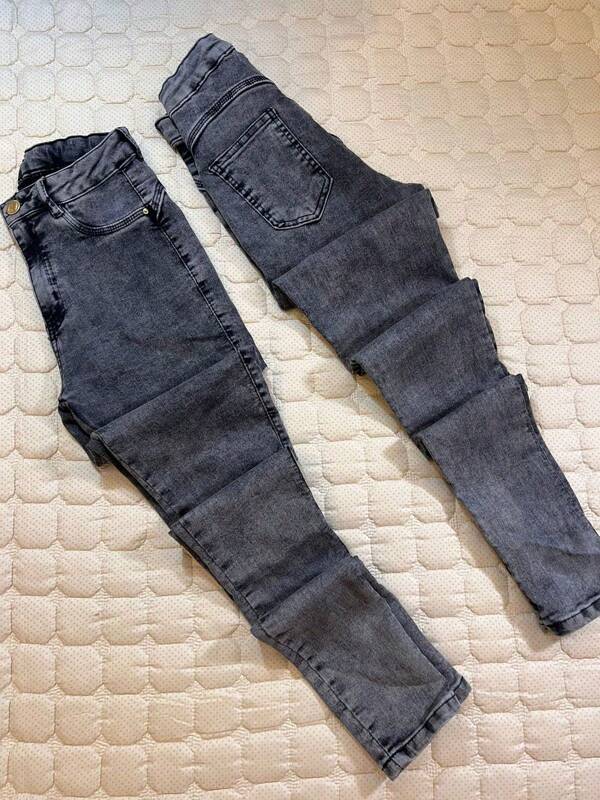 H MODA Calça jeans feminino skinny grafit simples casual com elastano