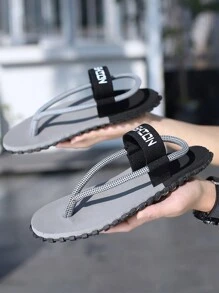 New Summer Fashion Men Flip Flops Elastic Strap Slip-On Sandals, Soft Comfortable Quick Drying Non-Slip Flat Sole Outdoor Casual Beach Slippers